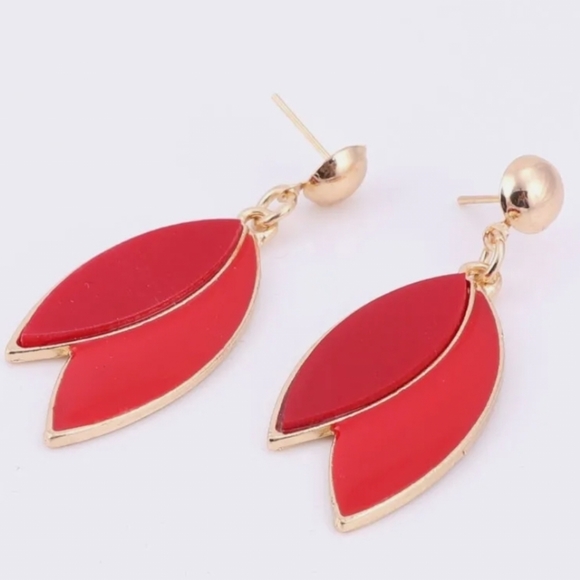 18K gold plated red crystal leaf necklace earrings set - Picture 6 of 12